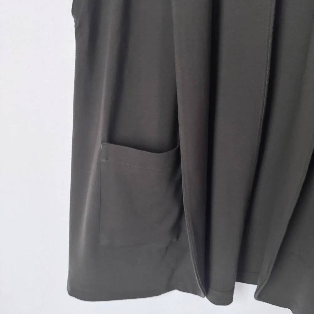 Eileen Fisher High Collar Long Vest Women L Woodland Green Quiet Luxury